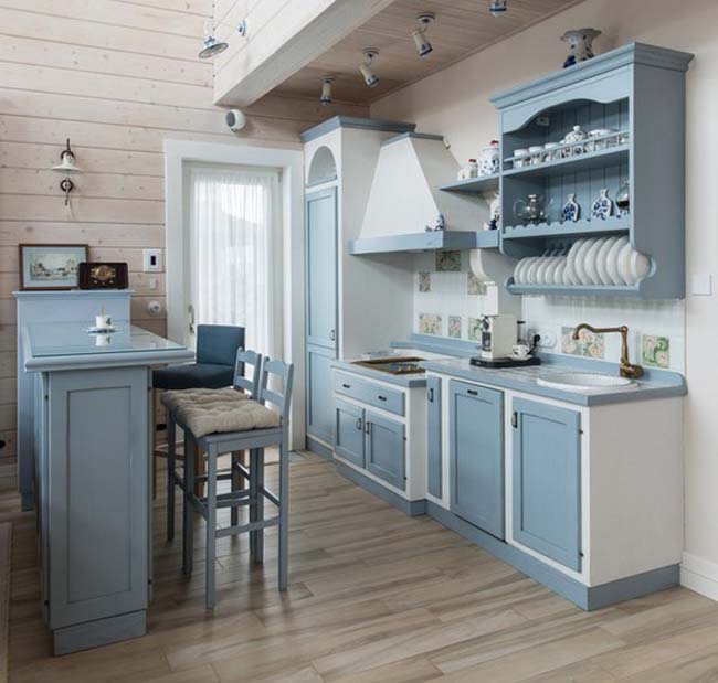 Кухня в серо голубом цвете (68 фото)