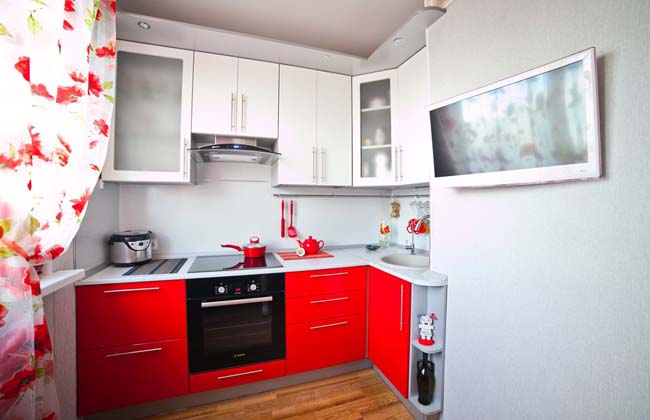 Маленькая красная кухня фото, дизайн