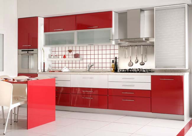 Маленькая красная кухня фото, дизайн