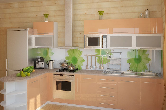 сочетание персикового цвета в интерьере кухни