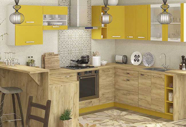 Žuta kuhinja: kombinacija boja, unutarnjeg uređenja i pravih akcenta (56 fotografija)