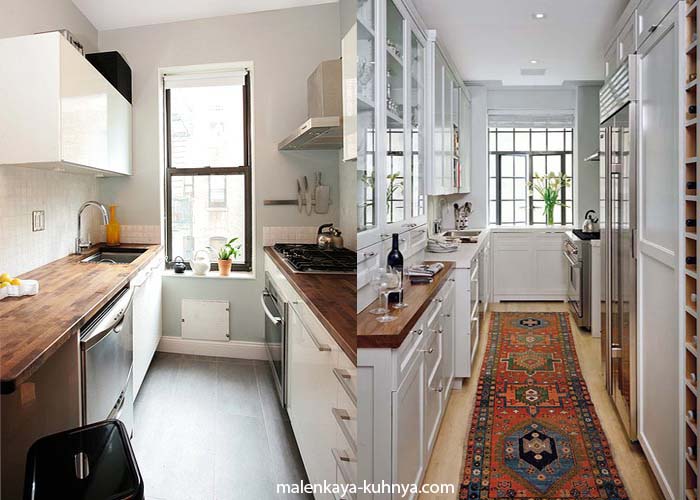 Длинная, узкая, вытянутая кухня - дизайн, фото